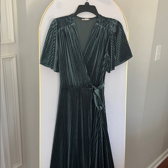 Baltic born In Bloom Green Texture Stripe Velour Long Wrap Around Dress Dress - Picture 3 of 5